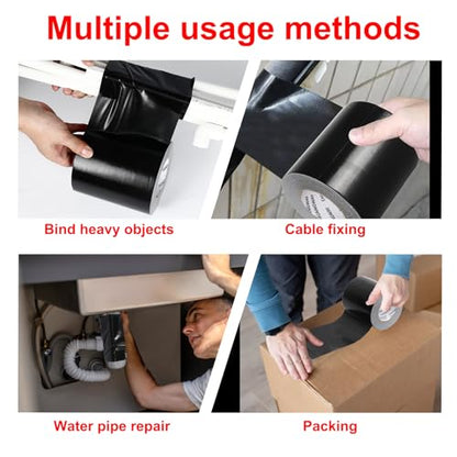 Duct Tape Heavy Duty,4 Inches x 55 Yards,9 Mil Thickness,Strong Industrial Strength,Flexible,No Residue,Waterproof and Tear by Hand,Multi-Use for Indoor & Outdoor Repairs(Black) - size: 4Inch X 55yds