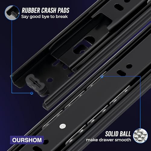 18 Inch Drawer Slides 1 Pairs (2pcs) Side Mount Rails - Heavy Duty Full Extension Ball Bearing – Drawer Slide Glides for Cabinet Kitchen, Dresser Runners - Draw Slides Sliders 100Lb Capacity - color: Black, size: 18 Inch