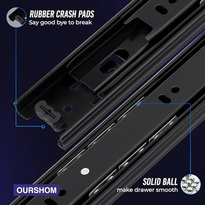 22 Inch Drawer Slides 1 Pairs (2pcs) Side Mount Rails - Heavy Duty Full Extension Ball Bearing – Drawer Slide Glides for Cabinet Kitchen, Dresser Runners - Draw Slides Sliders 100Lb Capacity - color: Black, size: 22 Inch