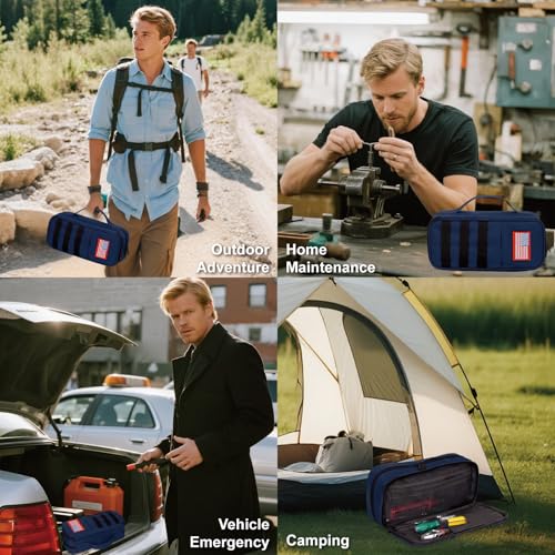 Tactical Tool Bag for Men,Wide Mouth Tool Pouch with Water-Resistant, Multi-purpose Range Bags with Zipper Handle,Heavy Duty Small Tool box organizer for Repairman, Carpenters, Handyman - color: Blue