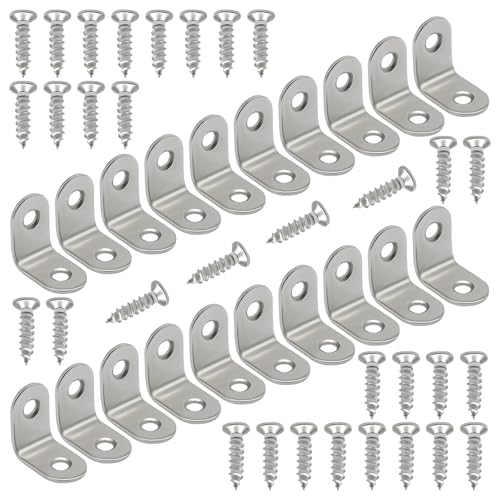 20 Pack 90 Degree Bracket, 1x1x0.6 Inch Stainless Steel Corner Braces with Screws, Heavy Duty L Bracket for Furniture, Shelves, Tables, Cabinets DIY Woodworking & Repair(Silver) - size: 1 x 1 Inch