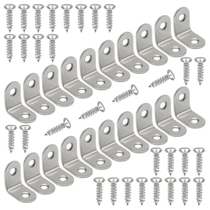 20 Pack 90 Degree Bracket, 1x1x0.6 Inch Stainless Steel Corner Braces with Screws, Heavy Duty L Bracket for Furniture, Shelves, Tables, Cabinets DIY Woodworking & Repair(Silver) - size: 1 x 1 Inch