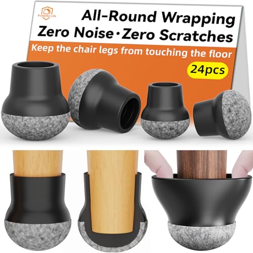 24pcs Chair Leg Floor Protectors for Hardwood Floor |Protect Wood Tile Floors Chair Leg Caps with Wrapped Felt Pads| Anti-Scratch Reduce Noise | Fit Angled Chair Legs| Black Round M Fit:0.8"-1.0" - color: 24pcs Black, size: Round-M (0.8-1.0inch)