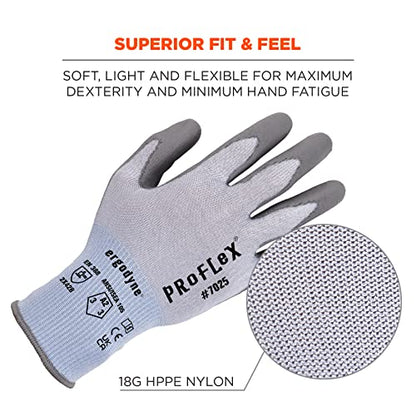Ergodyne ProFlex 7025 Cut Resistant Work Gloves, ANSI A2, PU Coated Palms for Flexible No Slip Grip, Abrasion Resistant, Superior Fit and Feel, 18g - size: Medium