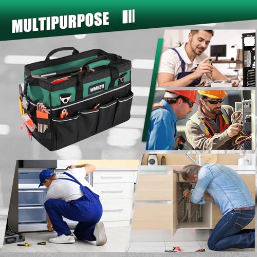 Heavy Duty Tool Bag 18-Inch,24-Pockets Portable Tool Bag Organizer, 1680D Oxford with Reinforced Base & Deep Pockets for Electricians, HVAC and Construction, Ideal Holiday Gifts for Men