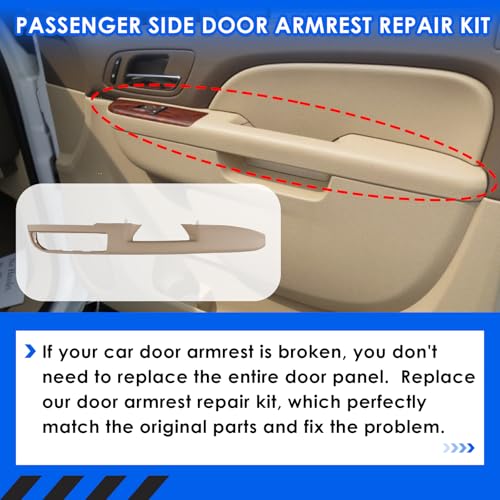 80995 Passenger Side Front Armrest Repair Kit with Door Handle (Right) 27inch Compatible with Chevrolet Chevy GMC Sierra Tahoe Suburban Silverado 2010-2014 Replace OE# 84127280 - color: Tan, size: Passenger Side