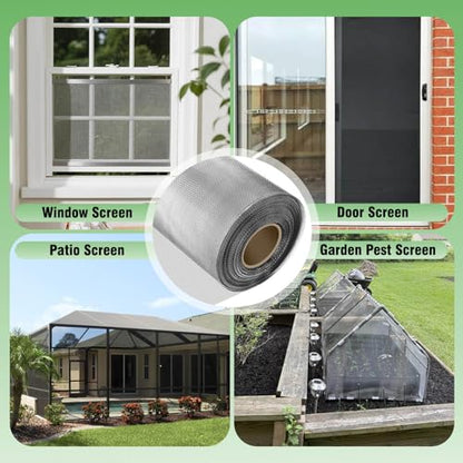 Aluminum Screen Roll with Spline & Rolling Tool – Pet-Resistant Durable Aluminum Window Screen, Screen Repair Kit for Rescreening Windows and Doors