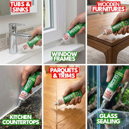 Black Silicone Caulk - Easy Squeeze Caulking Tube, Silicone Sealant for Wood, Kitchen, Bathroom, Sink, Windows - Multi Purpose & Waterproof - 1.7 fl. oz (Black) - color: Black