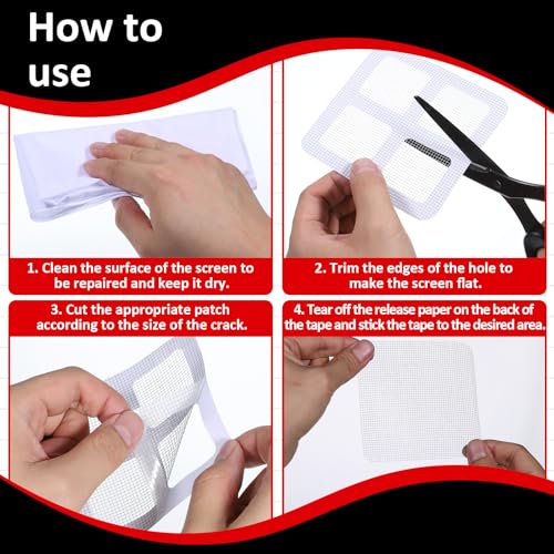 30pcs 4 Inches Window Screen Repair Patches Kit, Gray Self-Adhesive Mesh Patch Repair Kit, Portable Screen Tape, Tent Patch Kits for Camping, Window and Door Mesh Tears Holes