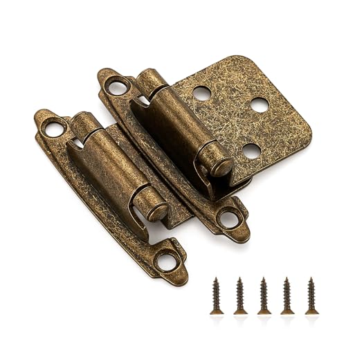 Ravinte 60 Pack (30 Pairs) 1/2 inch Overlay Cabinet Hinges, Self-Closing Semi-Concealed Face Mount, Antique Brass Decorative Hardware with Door Bumpers for Kitchen & Cupboard Doors - color: Antique Brass