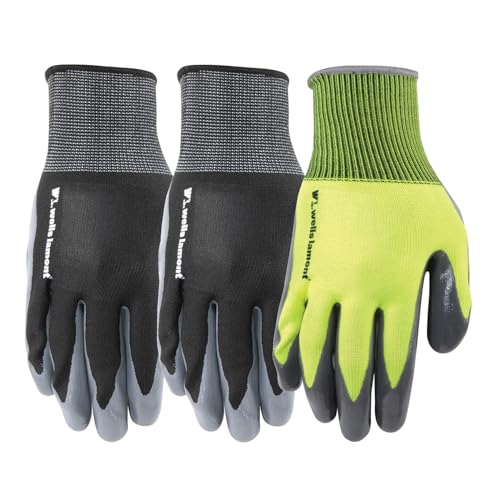 Wells Lamont 3 Pair Pack Nitrile Coated Grip Work Gloves, Large (546LF) - size: Large (Pack of 3)