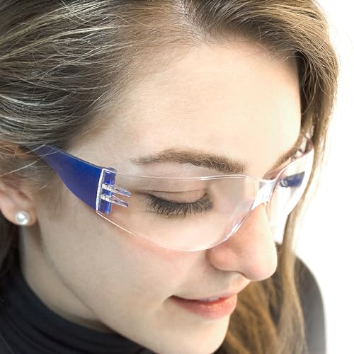 JORESTECH Safety Glasses, ANSI Z87+ Compliant, Impact-Resistant Polycarbonate Lenses, UV Protection, Anti-Scratch Coating, 12-Pack - color: Blue-clear
