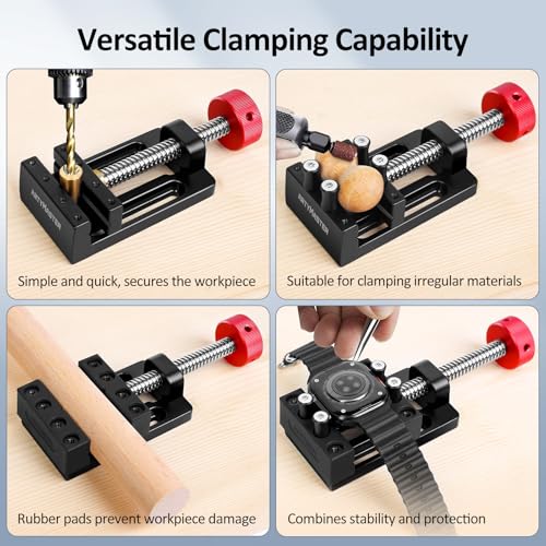 ArtyMaster Mini Drill Press Vise with Rubber Soft Jaws, 0-2.48" Clamping Range Mini Vice Clamp for Crafts, Jewelry Making, Modeling and Repairs, Precision Aluminum Small Vise for Small Projects - style: Mini Vise+C-clamp