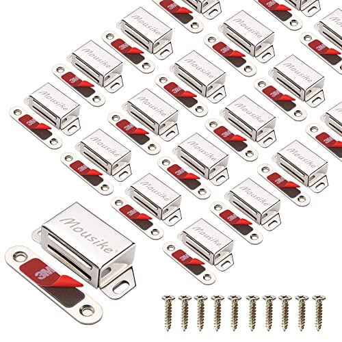 Mousike Cabinet Magnets 30lb Stainless Steel Magnetic Door Catch with Strong Magnetic for Kitchen Cupboard Wardrobe Closet Cabinet Door Drawer Latch - color: Silver, size: 20 Pack