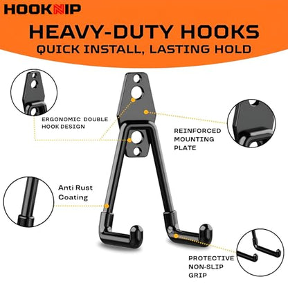 Pack 13 Garage Hooks Heavy Duty | Multi-Sized Wall-Mounted Tool Hangers with Anti-Rust PVC Coating | Heavy Duty Wall Hooks for Bikes, Ladders, Garden Tools, and More with Garage Wall Organizer