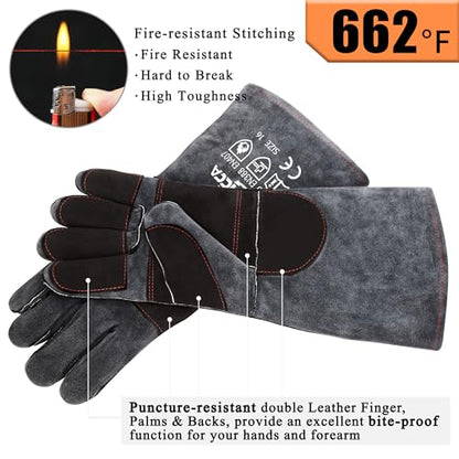 RAPICCA Animal Handling Gloves Bite Proof Double Leather Reinforced Padding Dog,Cat Scratch,Bird Handling Falconry Gloves Grabbing Reptile Squirrel Snake Bite 16in Grey-Black - style: 16 Inches