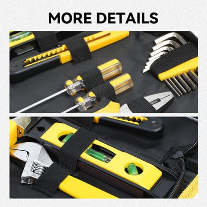 Auto Dynasty 16 Pcs Household Auto Repair Hand Tool Kit Set with Allen Keys Screwdrivers Tool Set Tap Measure Adjustable Wrench Utility Knife for Home Garage Warehouse Repair, Yellow - color: Yellow, size: 16 Pcs