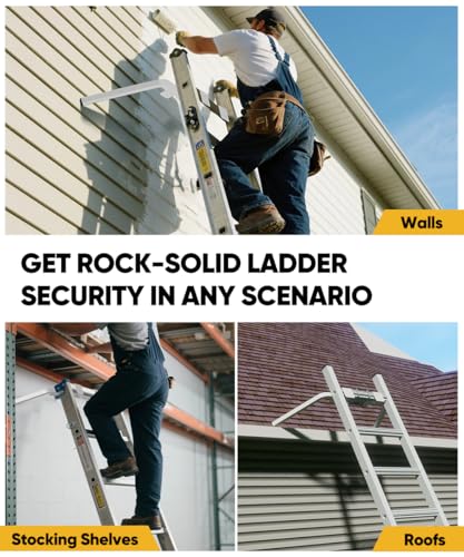Ladder Stabilizer, Adjustable Heavy Duty Ladder Standoff with Pins & Sheet for Wing Span/Wall Extended Accessory, Ladders Roof Stabilizer with Non-Slip Rubber Pads for Roof Gutter Guard, White - color: White