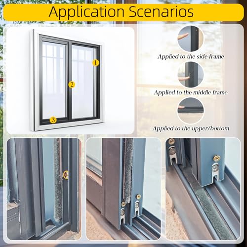RAINFLOW 16.4Ft Weather Stripping Door Seal - Self-Adhesive Pile Weather Stripping,Seal Strip for Door Frame and Windows,Sound Proof (Grey,0.35" Wide x 0.35" Thick)