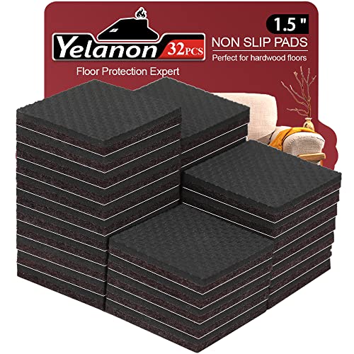 Yelanon Non Slip Furniture Pads -32pcs 1.5" Grippers Hardwood Floors, Non Skid for Furniture Legs,Self Adhesive Rubber Furniture Feet, Anti Slide Furniture Floors Protectors for Keep Couch Stoppers - size: 32pcs 1.5" Square