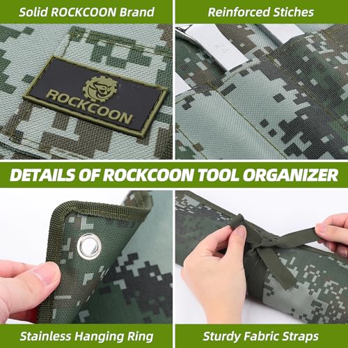 16 Pocket Wrench Roll Organizer, Rolled Tool Pouch Bag with Water Proof Oxford Cloth, Dark Camouflage - color: Dark Camouflage
