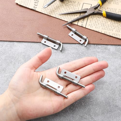 4 Pcs Stainless Steel Flat Pin Hinge Spring Latch, Heavy Duty Sliding Door Lock, Spring Loaded Latch Pin, Movable Spring-Bolt Hinge, Barrel Bolt Latches for Door, Cabinets, Trailer, Chests