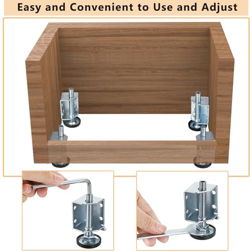 OwnMy Adjustable Corner Leveling Feet Heavy Duty Furniture Levelers Legs for Uneven Floors, 4 Left and 4 Right Workbench Cabinet Leveling Feet Table Leg Brackets for Shelves, Wardrobes, Beds