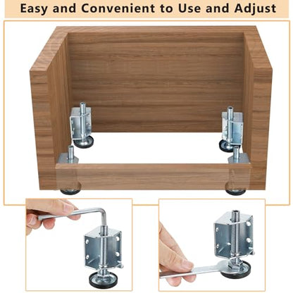 OwnMy Adjustable Corner Leveling Feet Heavy Duty Furniture Levelers Legs for Uneven Floors, 4 Left and 4 Right Workbench Cabinet Leveling Feet Table Leg Brackets for Shelves, Wardrobes, Beds