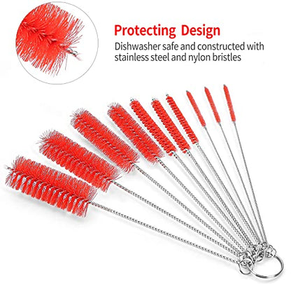 CiaraQ Bottle Cleaning Brushes, 8 Inch Nylon Tube Brush Set, Cleaner for Narrow Neck Bottles Cups with Hook, Set of 10pcs. - color: Red, size: 8.0 Inch (10pcs)