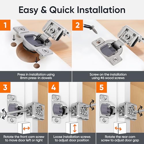 Decobasics 4 Pack Soft Close Cabinet Hinges 1-1/2" Overlay for Kitchen Cabinet Doors, Slow Self-Closing Concealed Hidden Hinges for Face Frame –Stainless Steel, 3-Way Adjustable & Quiet Close Damper - size: 1-1/2 Inch