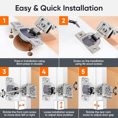Decobasics 4 Pack Soft Close Cabinet Hinges 1-1/2" Overlay for Kitchen Cabinet Doors, Slow Self-Closing Concealed Hidden Hinges for Face Frame –Stainless Steel, 3-Way Adjustable & Quiet Close Damper - size: 1-1/2 Inch
