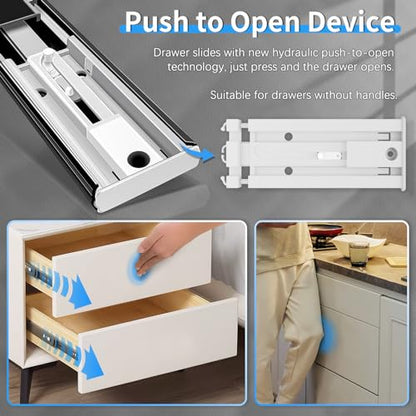 1 Pair Push to Open Full Extension Drawer Slides 12 14 16 18 20 22 24 Inch 100 lb Load Capacity Side Mount Handleless Touch Open Ball Bearing Cabinet Rails Metal Runner Dresser Glide Black - color: Push to Open, size: 24 Inch
