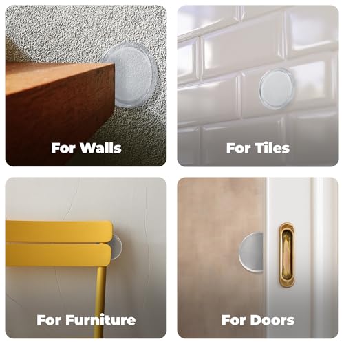 Large 2" Door Knob Wall Protectors – 6 Clear Self-Adhesive Silicone Bumper Pads in Damp Button Shape – Noise Dampening Wall & Furniture Guards by VELLAX - style: Damp Buttons