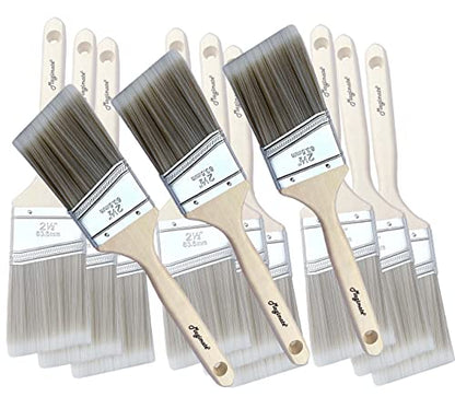 Magimate 2 1/2 Inch Angled Stain Brush Bulk Pack, Wood Paint Brushes for Trimming Furniture, Baseboards, Fence and Walls – Set of 12