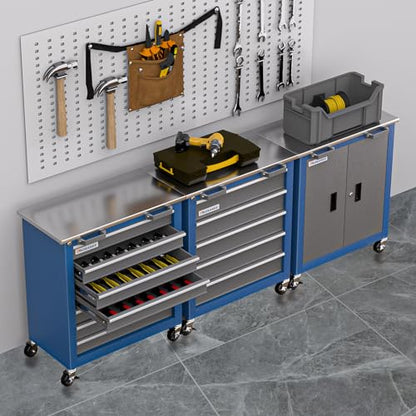 LARBANKE 7-Drawer Rolling Toolbox,Tool Box with 360° Lockable Wheels and Padded Feet,Tool Chest with Keyed Locking System and Drawer Liners,can be Combined Storage System with Tool Chest - style: 7 Drawer Rolling Tool Chest with feet pad