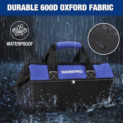 WORKPRO 13-inch Tool Bag, Wide Mouth Tool Tote Bag with Inside Pockets for Tool Storage - color: Blue