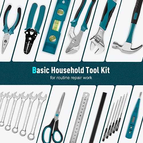 Sundpey 379-PCs Home Tool Kit - Portable Complete Household and Auto Repair Tool Set - Hand General Basic Tool Box Storage Case with Drawer - Full Basic Toolkit for Handyman & Diyer & Homeowner - color: Blue