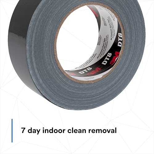 3M DT8 Industrial Strength Multi-Use Duct Tape, Black, 1.88in x 60 yd x 8 mil Thickness – Professional Grade Adhesive, 1 Pack - color: Black, size: 1 Roll
