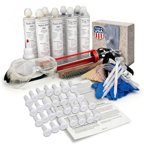 20' Fast Set Foundation Crack Repair Injection Kit, Hydra Stop 300 Expanding Polyurethane Foam Concrete Crack Filler, Basement Wall Leak Sealant, Waterproof Repair System for Wet Basement Solutions