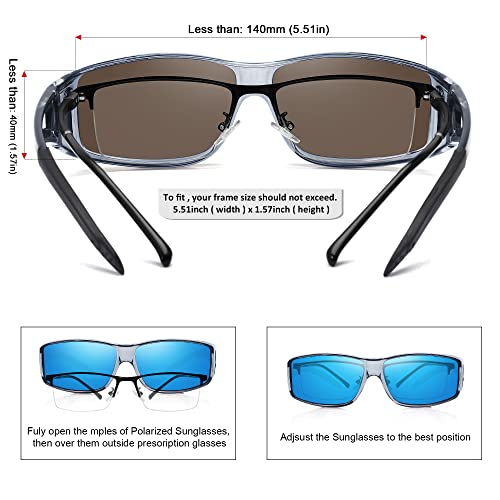 MEETSUN Fit Over Glasses Sunglasses for Men Women,Wrap Around Sunglasses Polarized UV400 Protection - color: (Z1)clear Gray Frame-blue Mirror Lens