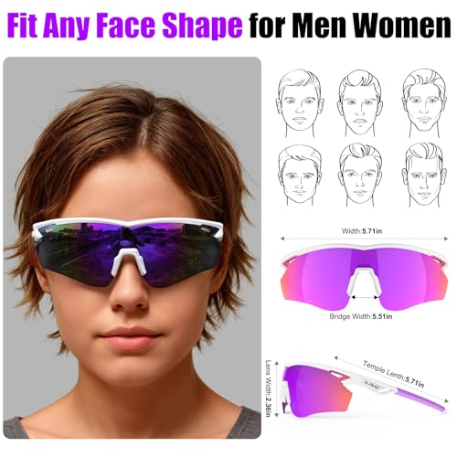 Polarized Sports Sunglasses for Men Women,Wrap Around Sun Glasses for Running Cycling Baseball Fishing Golf Hiking - color: White Purple