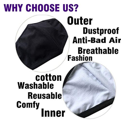 Pack 3 Black Cloth Dust Mouth Mask - 3 Layers All Cotton - Reusable Washable Comfy Breathable Material - style: 3 Layers 100% Cotton