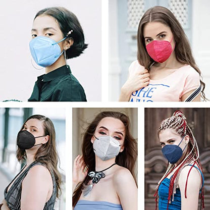HUHETA KN95 Face Mask 60 Pack, 5-Ply Breathable & Comfortable Safety Mask, Filter Efficiency≥95%-Individually Wrapped