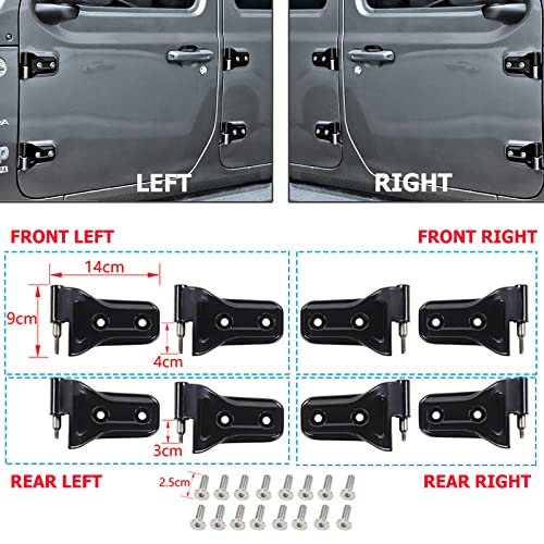 for Jeep JL Door Hinges 8Pcs Heavy Duty Black Aluminum Alloy Door Hinge Kit Replacement w/Pins Screws Tools for Jeep Wrangler JL JLU Gladiator JT 2018-2026 - size: for Jeep JL (8Pcs)