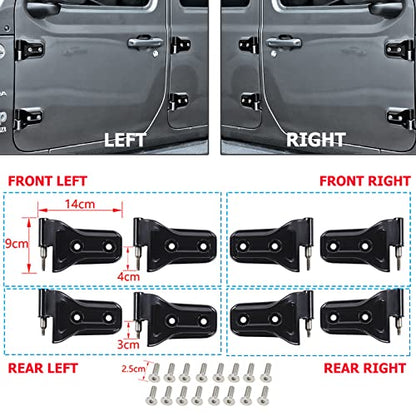 for Jeep JL Door Hinges 8Pcs Heavy Duty Black Aluminum Alloy Door Hinge Kit Replacement w/Pins Screws Tools for Jeep Wrangler JL JLU Gladiator JT 2018-2026 - size: for Jeep JL (8Pcs)