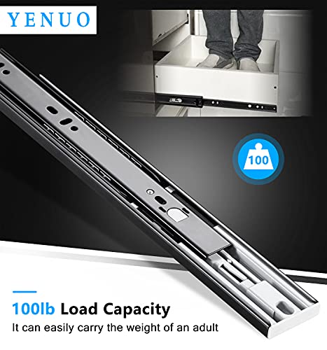 YENUO Push to Open Drawer Slides Full Extension Rail 12 14 16 18 20 22 24 inch handleless Side Mount Dresser Cabinet Bracket Replacement Ball Bearing Tracks kit Guide Runner 100 lb 1 Pair - color: Black-Push Open, size: 22 Inch