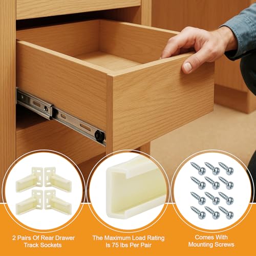 2 Pair Drawer Backplate Cabinet Rails Bracket KT HR9000RL Rear Drawer Track Socket, Drawer Slides Sockets Set, Plastic Mounting Back Plates Brackets with Screws