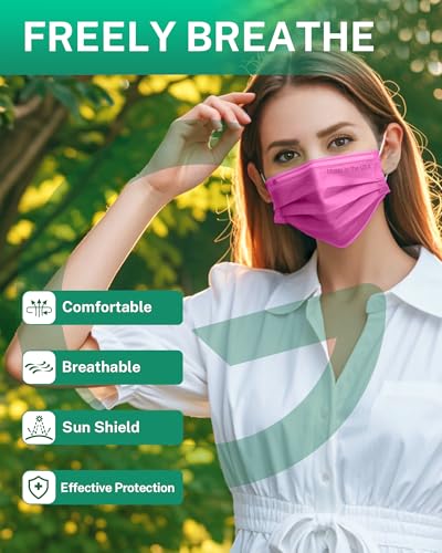 Disposable Face Masks Made in USA, 4 Ply for Families, Students, Breathable All-Day Wear & Safety, FSA HSA Eligible, ASTM Level 3 Medical Grade, 50 Pack, Rose Red - color: Rose Red, size: 50 Pack, style: Resealable Bag