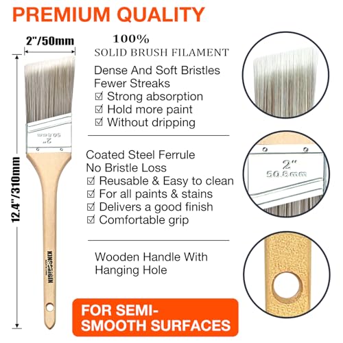 2 Inch Angled Paint Brushes - 6 PCS, Wood Paint Brush Set with Ultra-Dense Soft Bristles for Walls, Trim & Detail Work - Edge Painting Brush - size: 2 Inch, 6 Pack