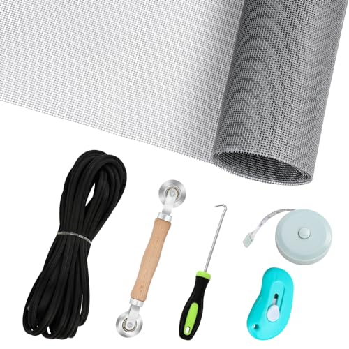 Windows Screen Replacement and Screen Door Repair Kit, 6Pcs Window Screen Fiberglass Mesh Kit - Window Screen & Screen Door Mesh & Screen Porch Repair Kit (Gray, 59" x 106") - color: Gray, size: 59" x 106" + Tool Set